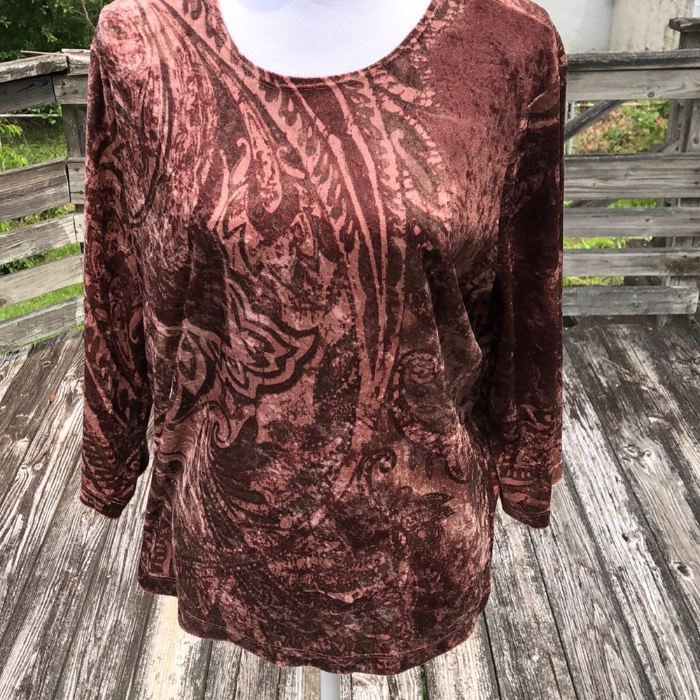 Naturally Yours brown patterned velour shirt XL